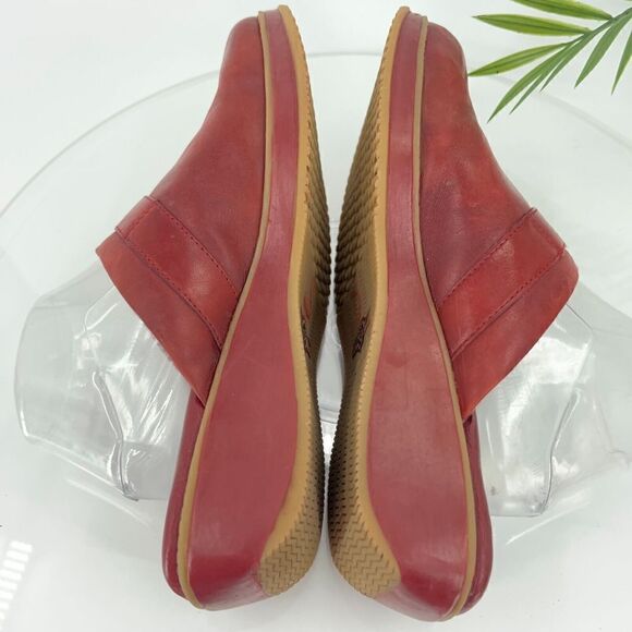 Earth Shoe Gelron 2000 Tyler Womens Clogs Size 11 Red Leather Wedge Heel Shoe - Picture 8 of 12